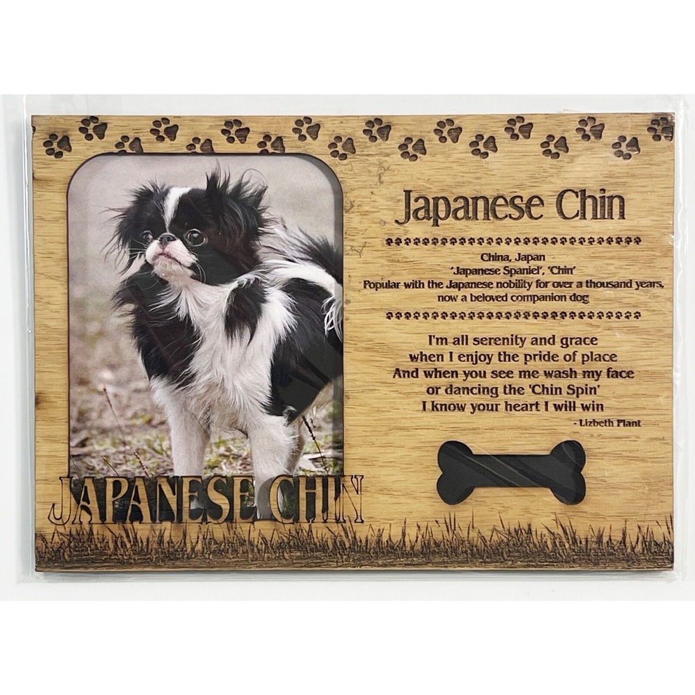 JAPANESE CHIN Dog Profile Laser Engraved Wood Picture Frame‎ Magnet
